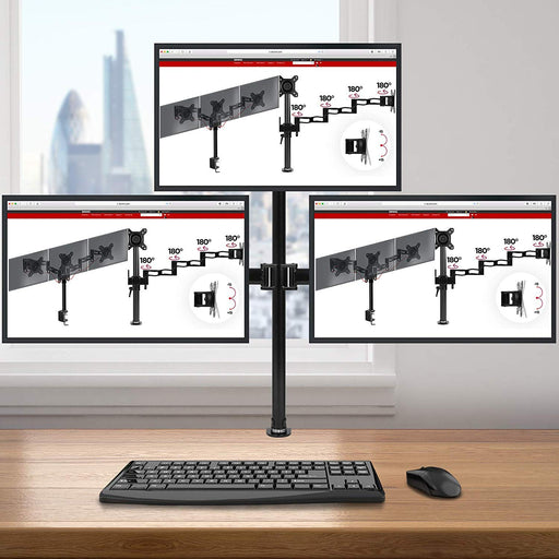Zoomgoods Computer Monitor Arms DM253 Adjustable Triple Monitor Stand Riser Clamp for 13-27” PC screens Monitor Desk Mounts with VESA 75/100 Triple Monitor Mount with 8kg Capacity Stand for Home Office