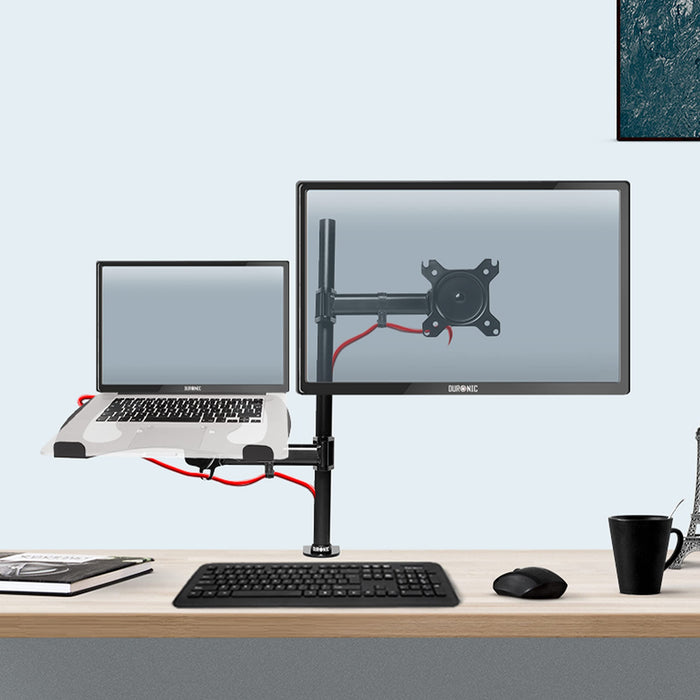 Zoomgoods Monitor and Laptop Stand DM25L1X1, Dual Monitor Arms for 13-27” Screens, Adjustable Monitor Stand Riser Clamp for 13-27” Screen Desk Mount with VESA 75/100 for Home Office Work