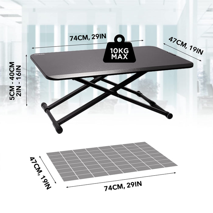 Zoomgoods Sit-Stand Desk DM05D24 | Height Adjustable Office Workstation | 74x47cm Platform | Raises from 5-40cm | Riser for PC Computer Screen, Keyboard, Laptop | Ergonomic Desktop Table Converter…