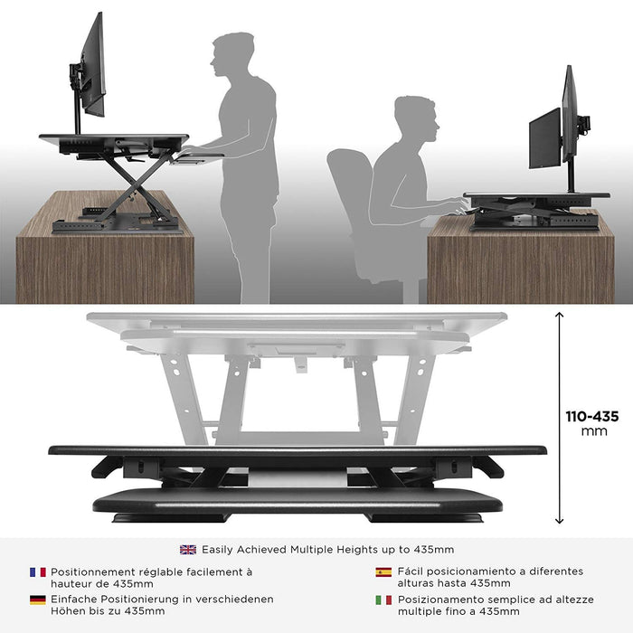 Zoomgoods Sit-Stand Desk DM05D6 | Height Adjustable Office Workstation | 80x62cm Platform | Raises from 13-45cm | Riser for PC Computer Screen, Keyboard, Laptop | Ergonomic Desktop Table Converter