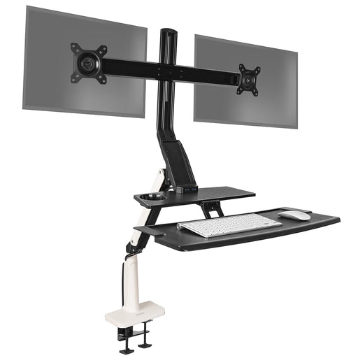 Zoomgoods Sit Stand Desk Mount DM1K1X2 | Wall Mountable | Height Adjustable Riser | For 2 LCD/LED Monitors | Dual Screen | Gas Powered Monitor Arm with Keyboard Tray | Elevated Workstation Converter