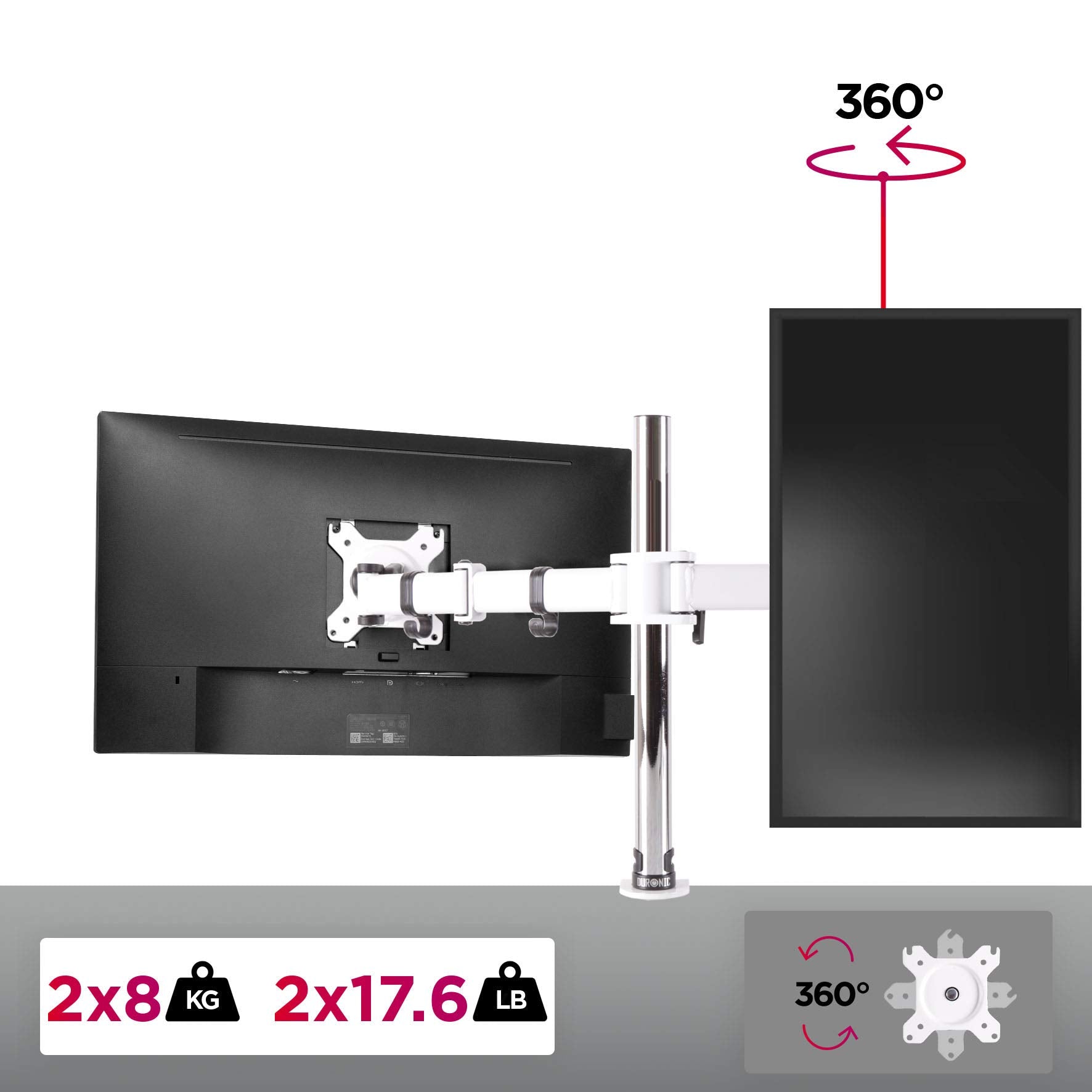 Zoomgoods Dual Monitor Stand DM252 WE PC Desk Monitor Arm Height Adjustable Twin Riser Mount for 13-27” Office Computer Screens 8kg VESA 75 100 Compatible for Dell Phillips HP Samsung