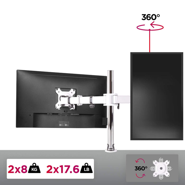 Zoomgoods Dual Monitor Stand DM252 WE PC Desk Monitor Arm Height Adjustable Twin Riser Mount for 13-27” Office Computer Screens 8kg VESA 75 100 Compatible for Dell Phillips HP Samsung
