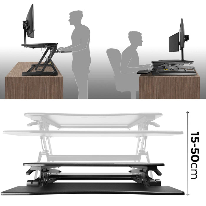 Zoomgoods DM05D5 Corner Sit-Stand Desk | Height Adjustable | Office Workstation | 110x41cm Platform | Raises 15-50cm | Riser for PC Computer Screen, Keyboard, Laptop | Ergonomic Desktop Table Converter