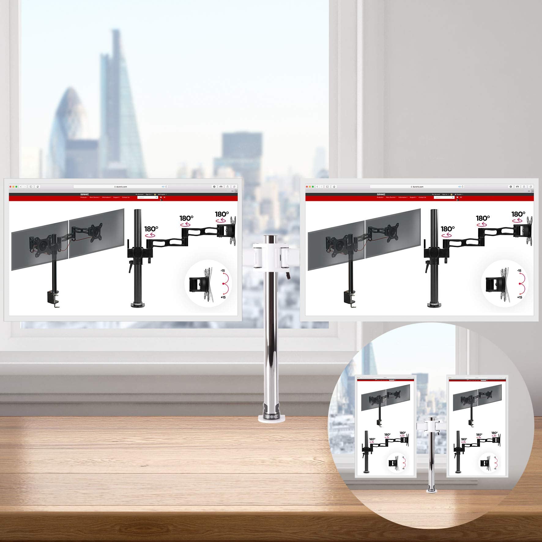 Zoomgoods Dual Monitor Stand DM252 WE PC Desk Monitor Arm Height Adjustable Twin Riser Mount for 13-27” Office Computer Screens 8kg VESA 75 100 Compatible for Dell Phillips HP Samsung