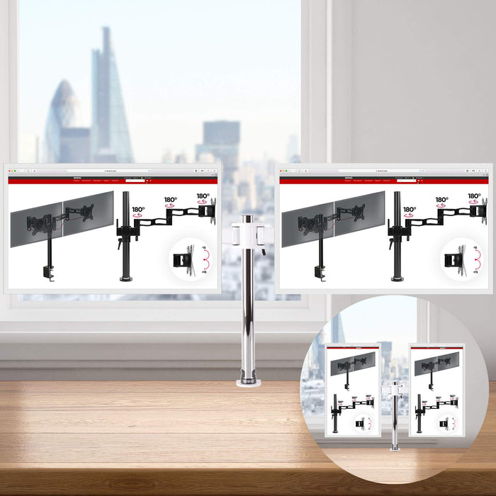 Zoomgoods Dual Monitor Stand DM252 WE PC Desk Monitor Arm Height Adjustable Twin Riser Mount for 13-27” Office Computer Screens 8kg VESA 75 100 Compatible for Dell Phillips HP Samsung