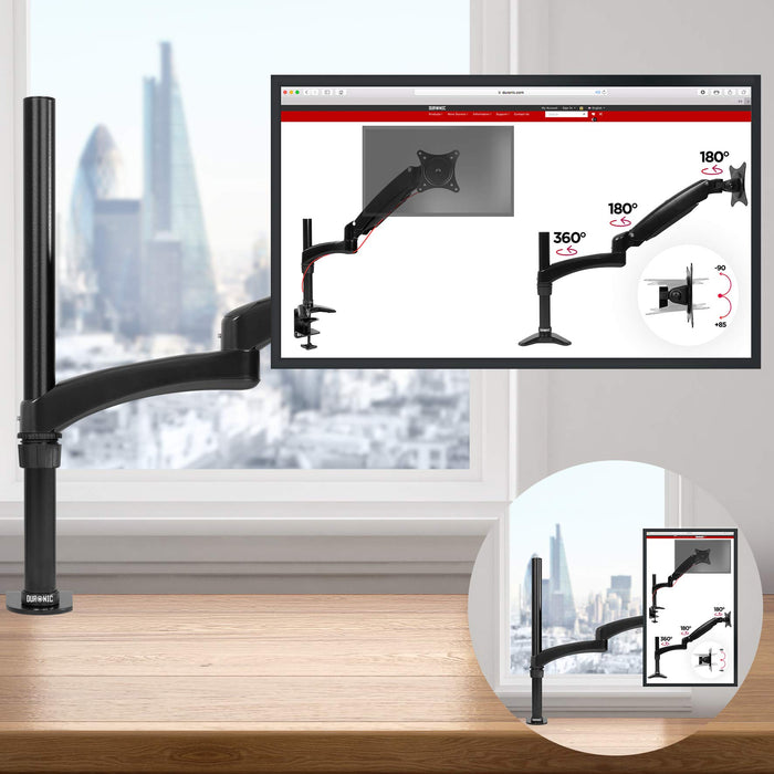 Zoomgoods Monitor Arm Stand DM451X3 | Single PC Desk Mount | Aluminium | Height Adjustable | For One 13-27 LED LCD Screen | VESA 75/100 | 13kg Per Screen | Tilt -90°/+45°, Rotate 360°