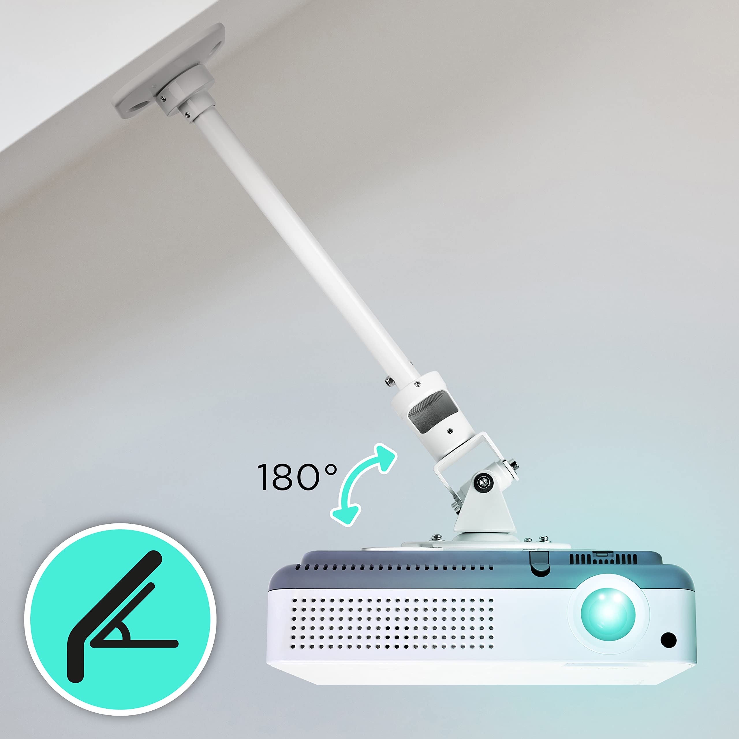 Zoomgoods Projector Mount PB08XL | Extra Long Bracket Fixing for Ceiling | 10kg Capacity | Universal | Heavy Duty | Fittings Included | Rotate 360°, Swivel 180°, Tilt 180° for Easy Projection Set-up