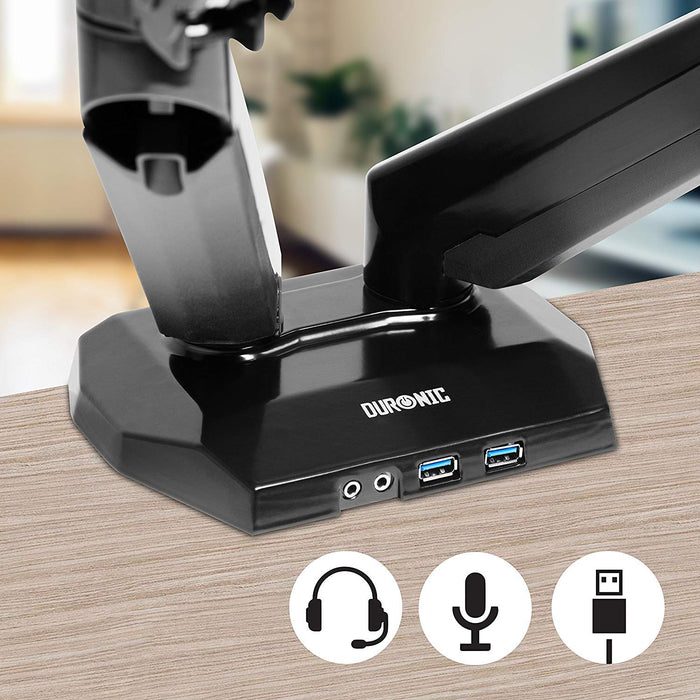 Zoomgoods Monitor Arm Stand DMUSB52 | Dual PC Desk Mount | Headphone, USB, Microphone Extension Sockets | 13-27” LED LCD Screen | VESA 75/100 | Full Motion (Tilt -90°/+85°, Swivel 180°, Rotate 360°)