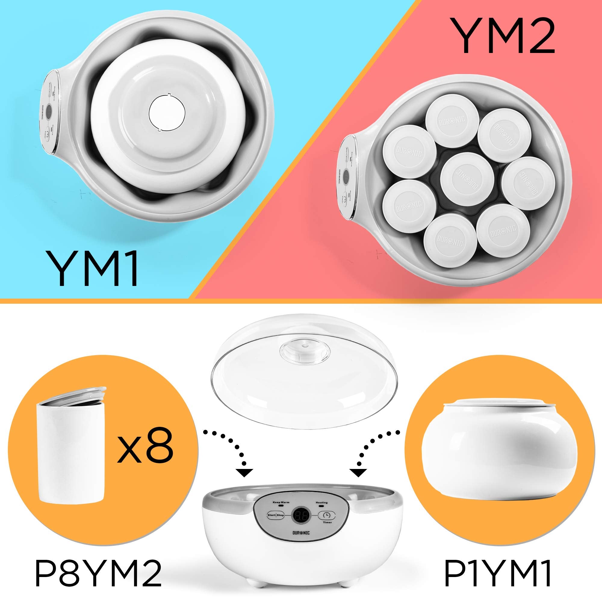Zoomgoods Digital Yoghurt Maker YM2 Electric Yoghurt Making Machine with Eight 125ml Ceramic Pots Make Fresh Homemade Bio-Active Yoghurt