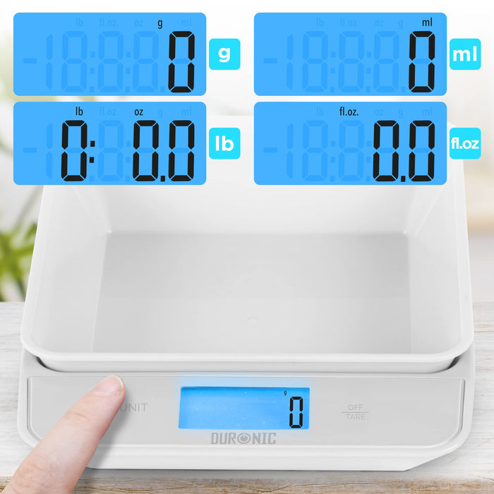 Zoomgoods Digital Kitchen Scales KS100 WH Electronic Kitchen Scale with Bowl Measuring Weighing Scale White Baking Scale for Cooking Baking Mail Pet Food Measurement Baker Weight Scale, Tare LCD Display