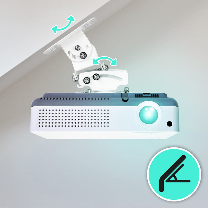 Zoomgoods Projector Mount Stand for Ceiling or Wall Bracket PB05XB | 13.6kg Capacity | Universal Heavy Duty Adjustable Clamp | Tilt Swivel Rotate | White