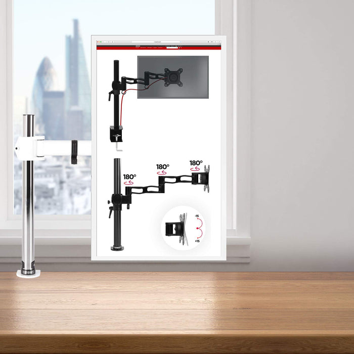 Zoomgoods Single Monitor Arm DM251X3 Height Adjustable Monitor Stand Riser Clamp for 13-27” PC screens Monitor Desk Mounts with VESA 75/100 Monitor Mount with 8kg capacity Monitor Stand for Desk Gaming WHITE