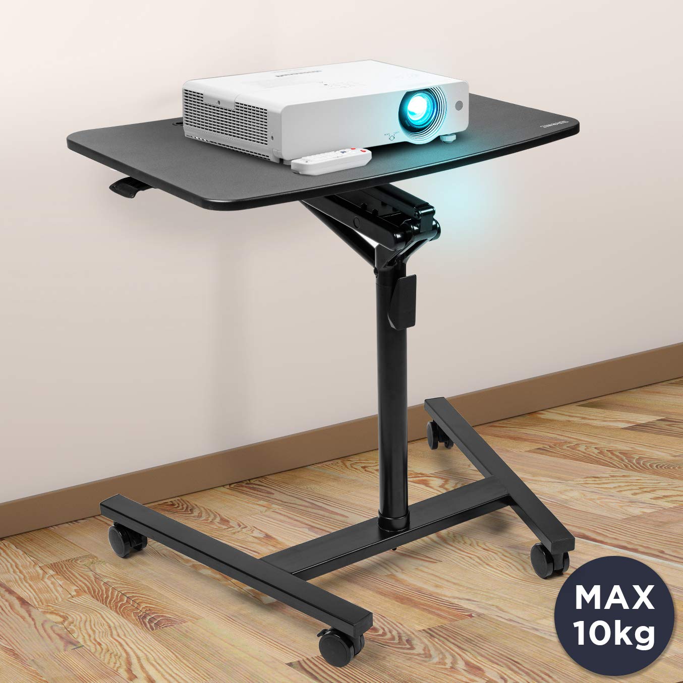 Zoomgoods Projector Stand / Sit-Stand Desk WPS37 | Multi-Use Video Projector Floor Table on Wheels| Movable Ergonomic Desk with Tablet Support | Portable | Adjustable Height and Reach | 10kg Capacity