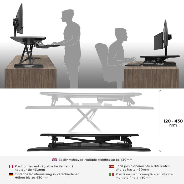 Zoomgoods Sit-Stand Desk DM05D16 | Height Adjustable Office Workstation | 77x50cm Platform | Raises from 12-43cm | Riser for PC Computer Screen, Keyboard, Laptop | Ergonomic Desktop Table Converter