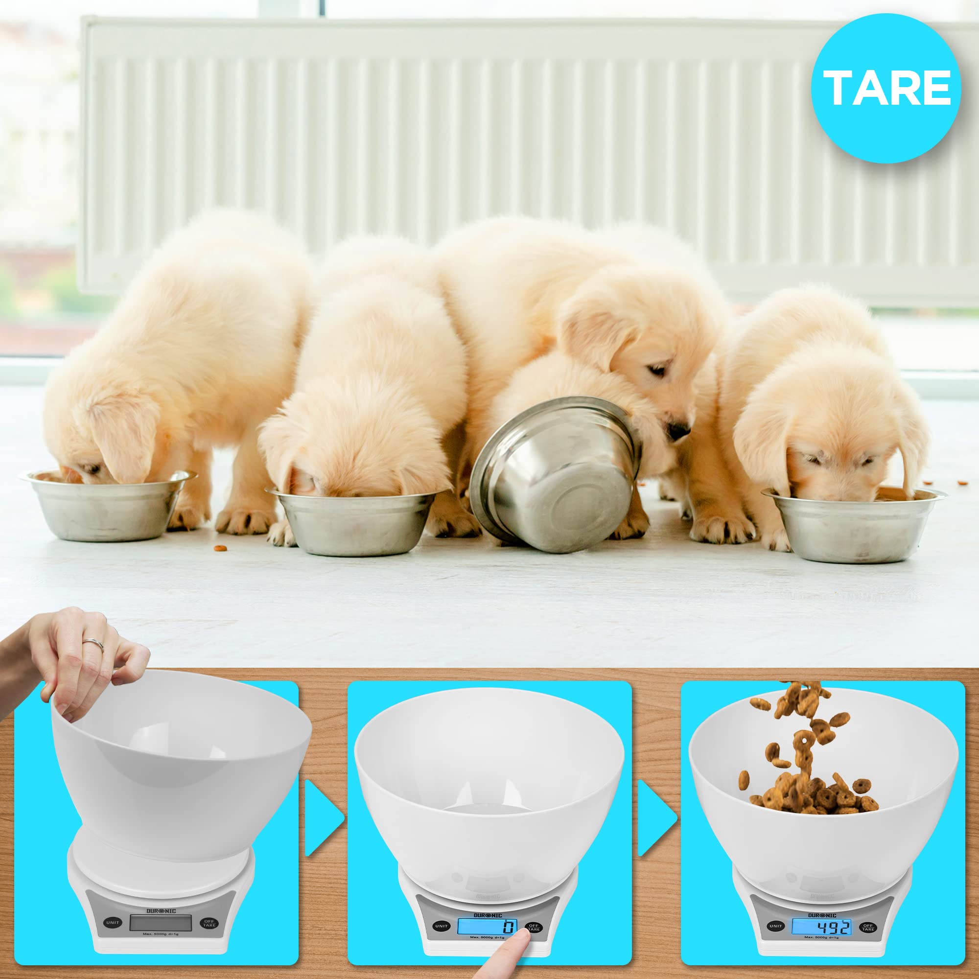 Zoomgoods Digital Kitchen Scale KS6000 WH/WH Kitchen Scales with Bowl, Weighing Scale, Baking Scale for Cooking Baking Pet Food Postal, Food Scale Weight Scale, Electronic Scale with Backlit LCD Display