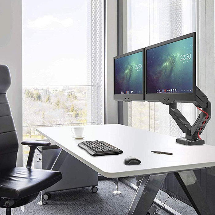 Zoomgoods Monitor Arm Stand DMDC52 | Double Gas-Powered PC Desk Mount | BLACK | Height Adjustable | For Two 13-24 LED LCD Screens | VESA 75/100 | 6.5kg Capacity | Tilt -90°/+85°,Swivel 180°,Rotate 360°