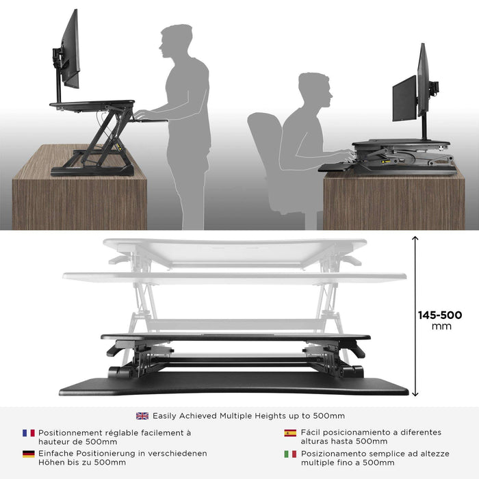 Zoomgoods Sit-Stand Desk DM05D4 | Height Adjustable Office Workstation | 120x59cm Platform | Raises from 15-50cm | Riser for PC Computer Screen, Keyboard, Laptop | Ergonomic Desktop Table Converter