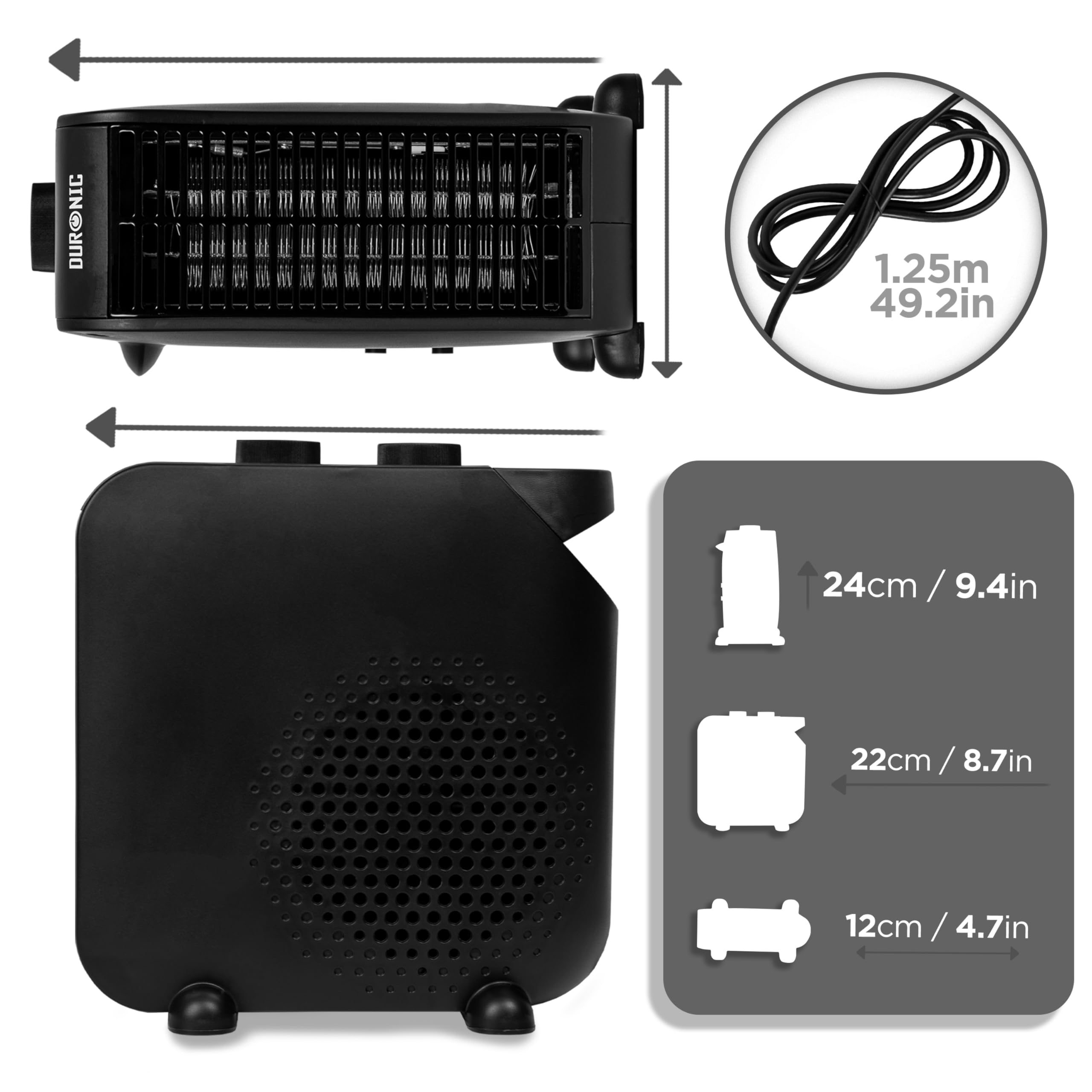 Zoomgoods Electric Fan Heaters HV21 BK Adjustable Space Heater and Cooling Fan, Portable Heater for Heating up Homes, Bedrooms, Offices & Garage Spaces Lightweight Flatbed & Upright Heater