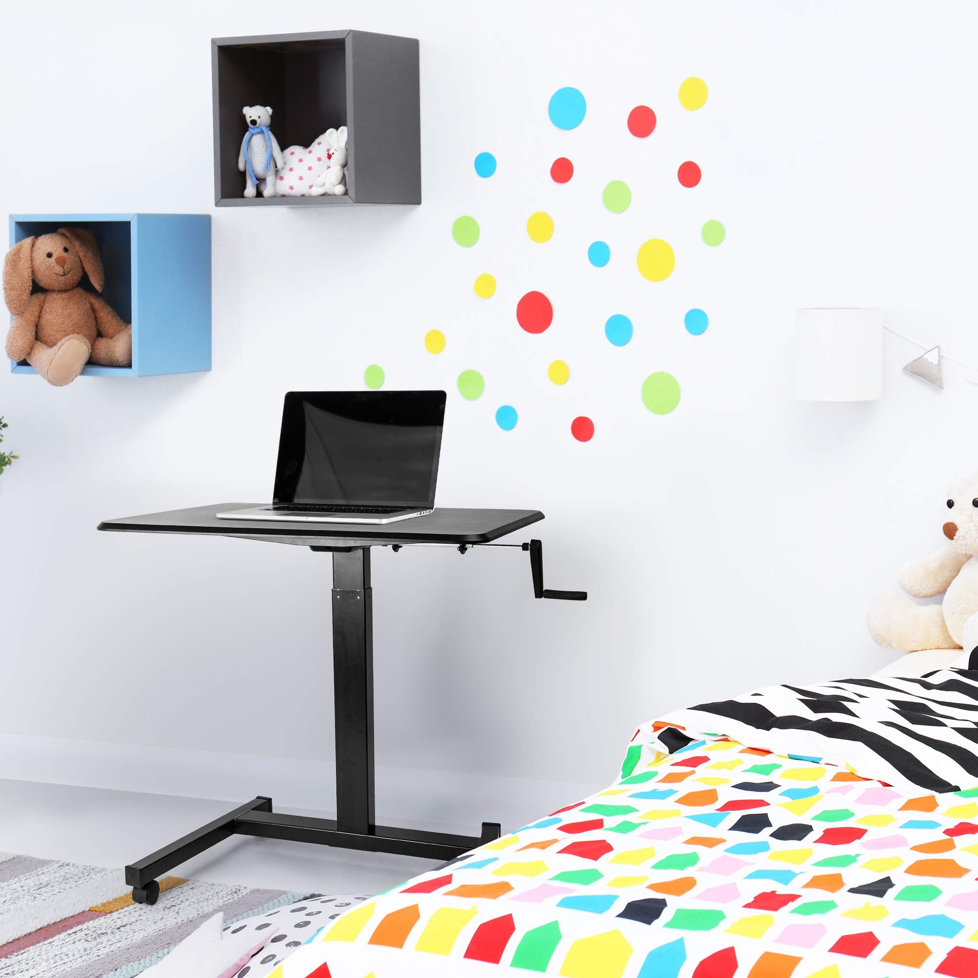 Zoomgoods Sit-Stand Desk WPS47 | Portable Ergonomic Desk for Laptop | 80x50cm Platform | Multi-Use Video Projector Table on Wheels | Adjustable Height by Handle | 30kg Capacity | Home Office Workspace…