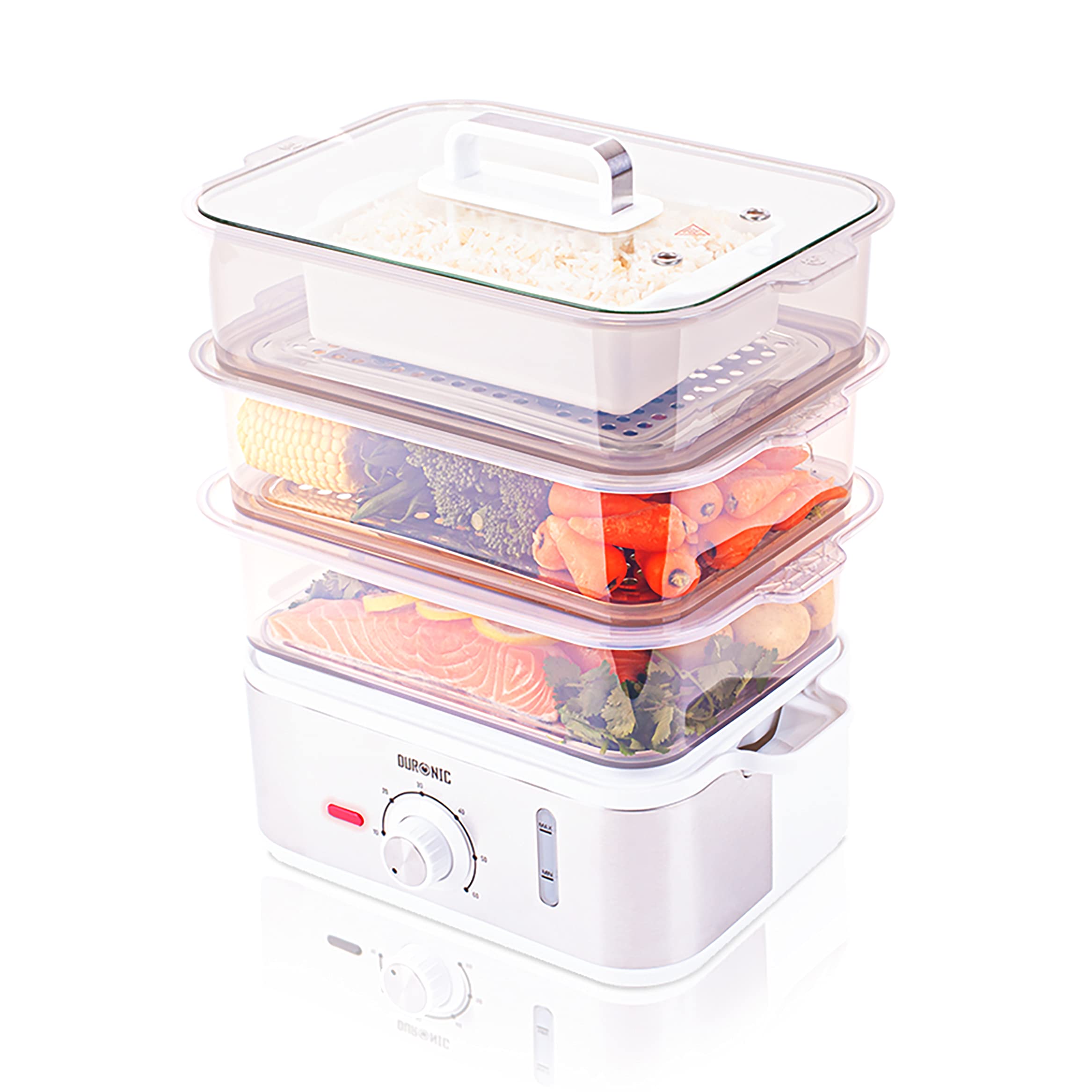 Zoomgoods Electric Food Steamer FS87, 3 Tier Vegetable Steamer with Rice Bowl, BPA Free Dumpling Maker with 870W and Timer Function to Steam Rice, Dumpling, Vegetables