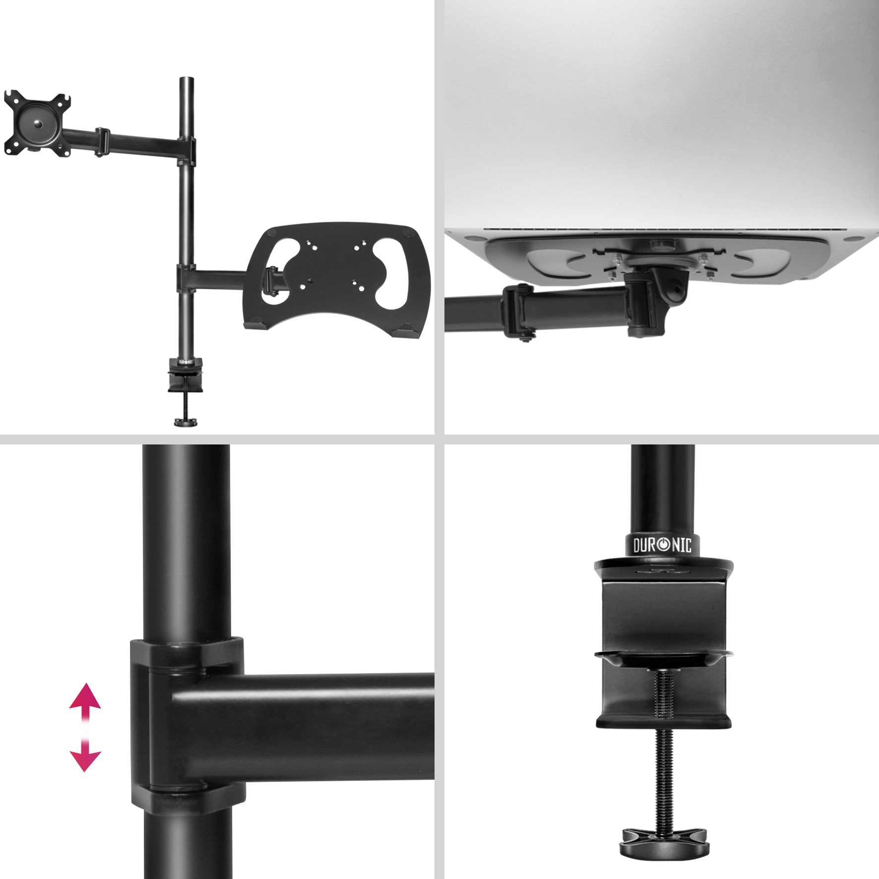 Zoomgoods Monitor and Laptop Stand DM25L1X1, Dual Monitor Arms for 13-27” Screens, Adjustable Monitor Stand Riser Clamp for 13-27” Screen Desk Mount with VESA 75/100 for Home Office Work