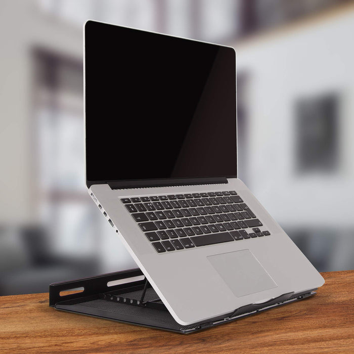 Zoomgoods Monitor Laptop Stand DM074 | Multi-Use Desk Riser | Adjustable to 6x Height Positions | Foldable Portable Ergonomic Design | Mesh Support Tray for Tablet or MacBook | Portable