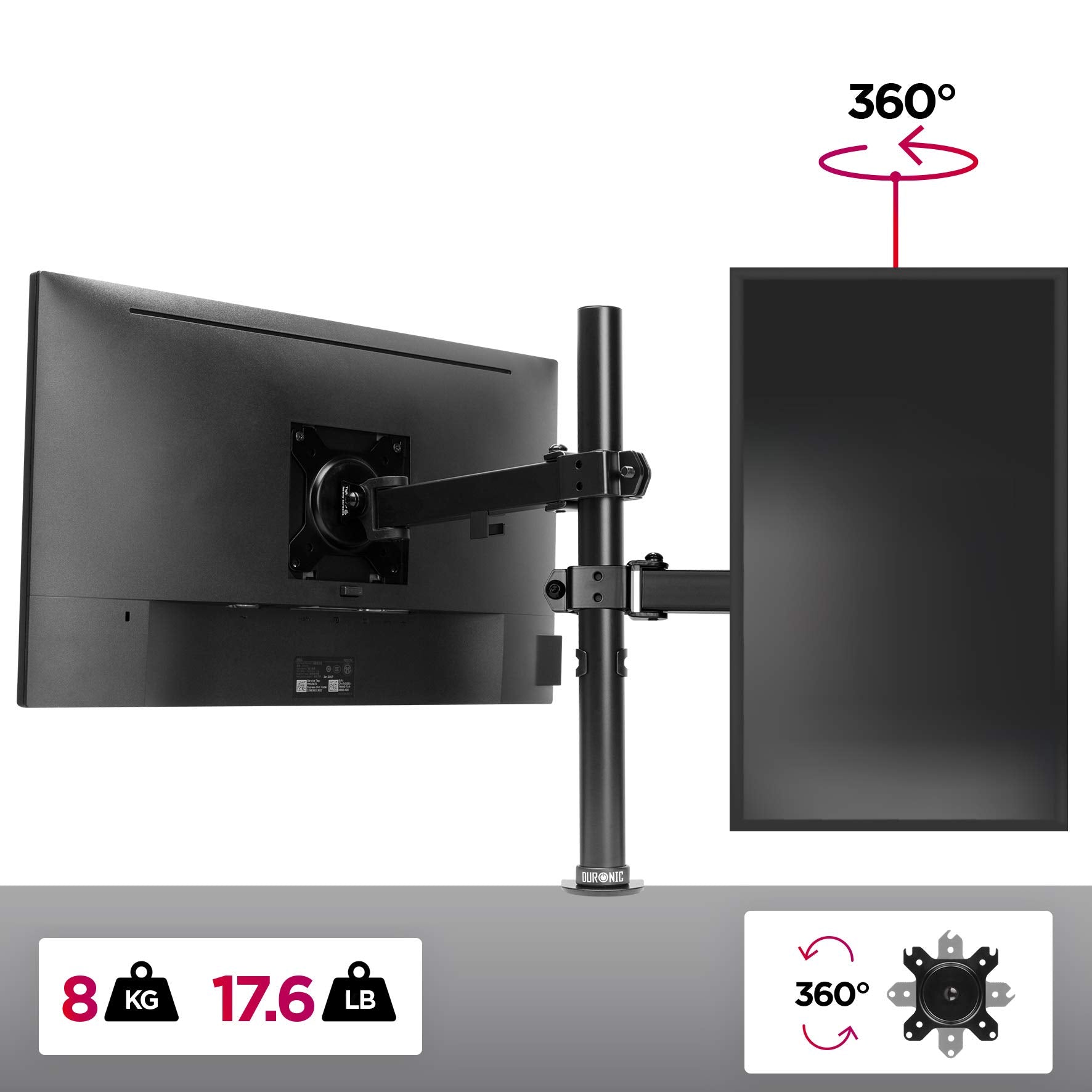 Zoomgoods Single Monitor Arm DM151X2 Height Adjustable Monitor Stand Riser Clamp for 13”-32” PC screens Monitor Desk Mounts with VESA 75/100 Monitor Mount with 8kg capacity Monitor Stand for Desk Gaming