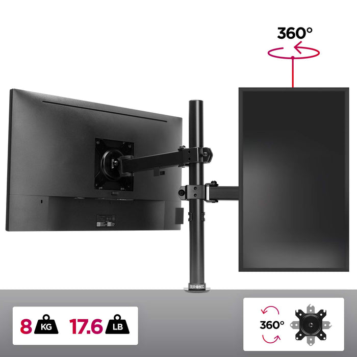 Zoomgoods Single Monitor Arm DM151X2 Height Adjustable Monitor Stand Riser Clamp for 13”-32” PC screens Monitor Desk Mounts with VESA 75/100 Monitor Mount with 8kg capacity Monitor Stand for Desk Gaming