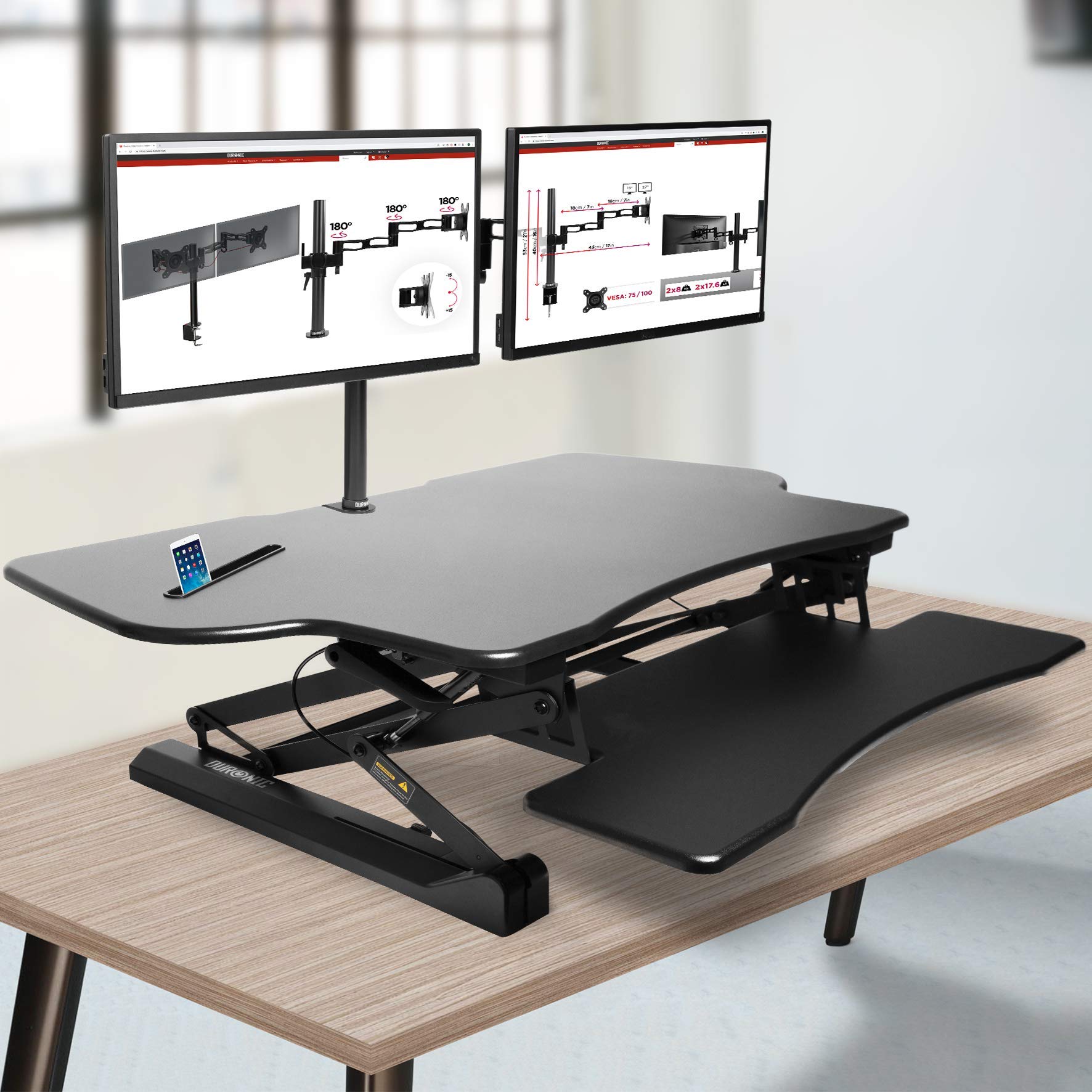 Zoomgoods Sit-Stand Desk DM05D4 | Height Adjustable Office Workstation | 120x59cm Platform | Raises from 15-50cm | Riser for PC Computer Screen, Keyboard, Laptop | Ergonomic Desktop Table Converter