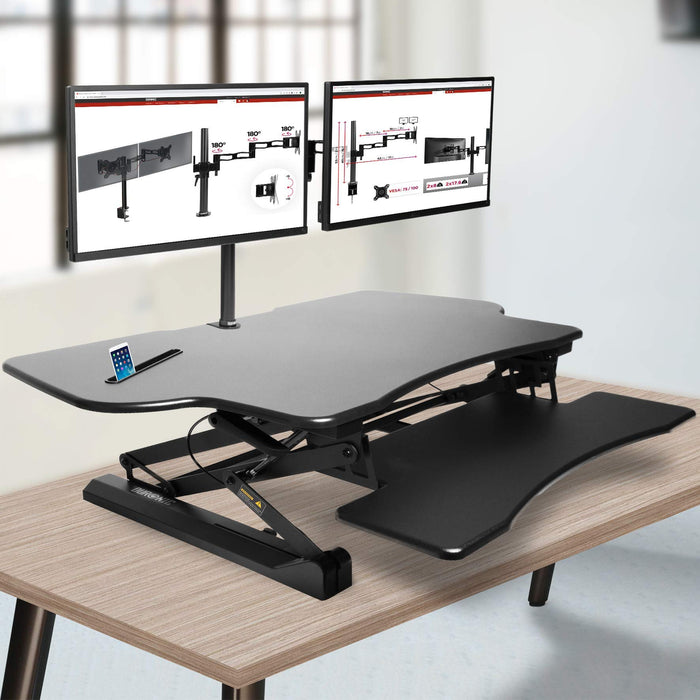 Zoomgoods Sit-Stand Desk DM05D4 | Height Adjustable Office Workstation | 120x59cm Platform | Raises from 15-50cm | Riser for PC Computer Screen, Keyboard, Laptop | Ergonomic Desktop Table Converter