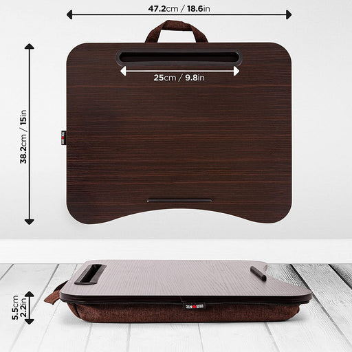 Zoomgoods Laptop Tray with Cushion DML432 | Ergonomic Lap Desk for Bed, Sofa, Car | Built-in Tablet Holder | Bean Cushion Pad | Brown | Portable Design with Carry Handle| For Home/Office…