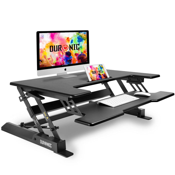 Zoomgoods Sit-Stand Desk DM05D1 [BLACK] | Height Adjustable Office Workstation | 92x56cm Platform | Raises 16.5-41.5cm | PC Computer Screen, Keyboard, Laptop Riser | Ergonomic Desktop Table Converter