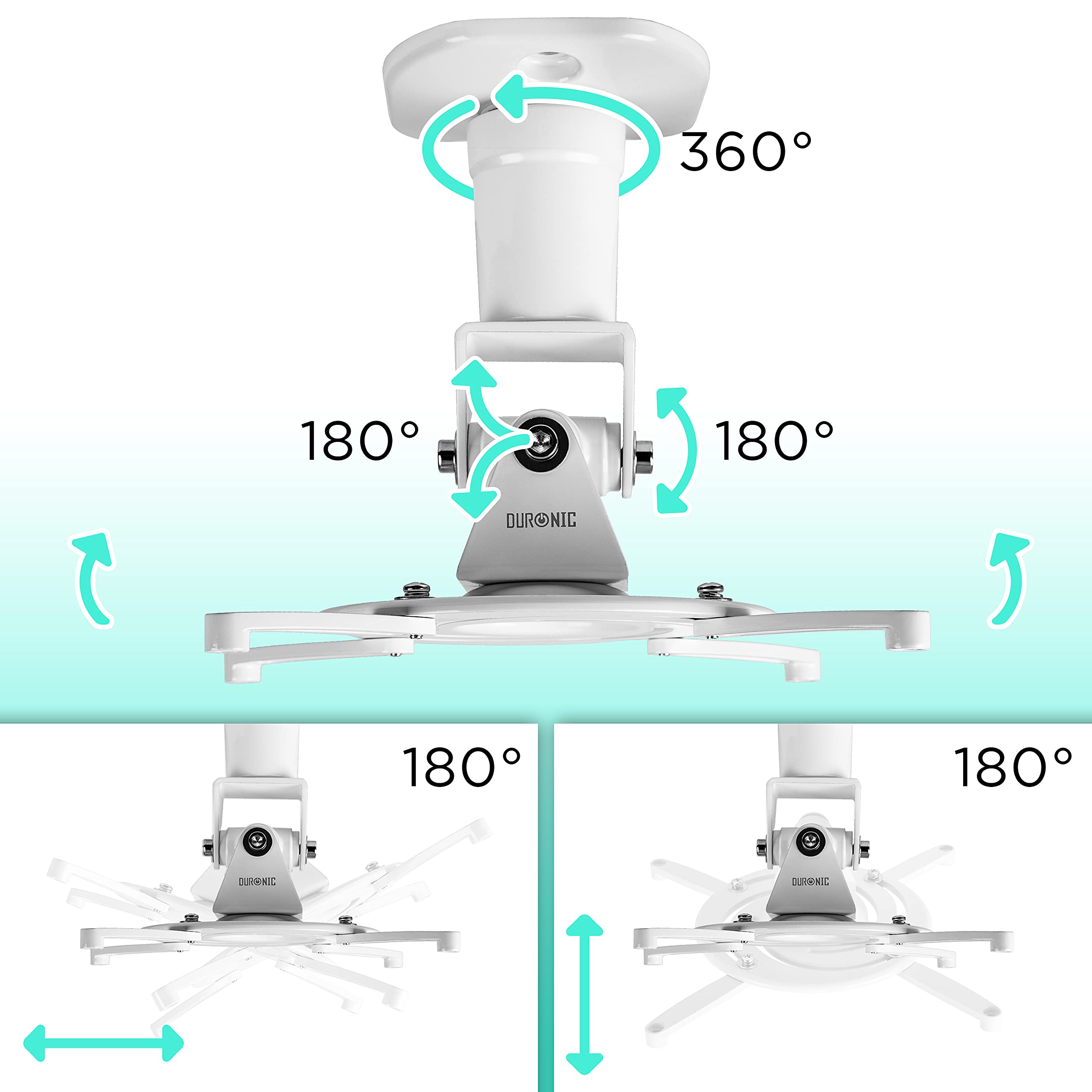 Zoomgoods Projector Mount PB07XB | Bracket Fixing for Ceiling | 10kg Capacity | Universal | Heavy Duty | Fittings Included | Rotate 360 °, Swivel 180 °, Tilt 180° for Easy Projection Set-up