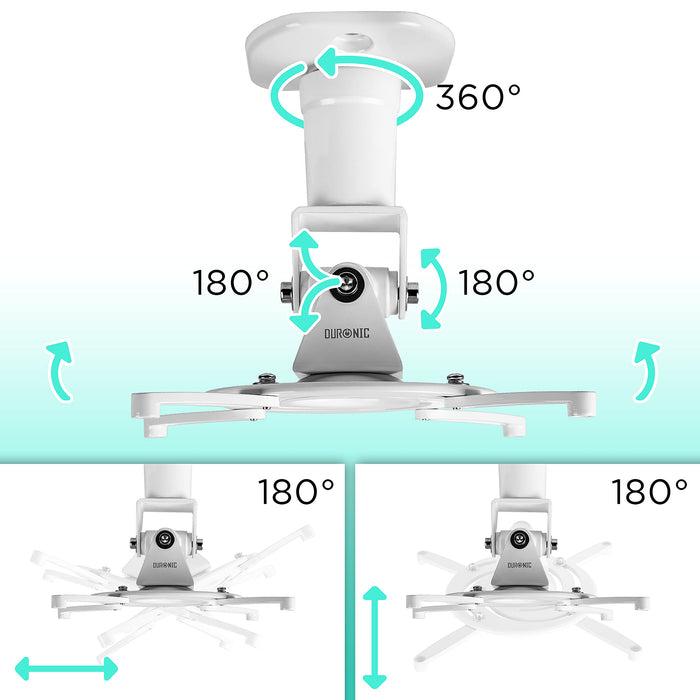 Zoomgoods Projector Mount PB07XB | Bracket Fixing for Ceiling | 10kg Capacity | Universal | Heavy Duty | Fittings Included | Rotate 360 °, Swivel 180 °, Tilt 180° for Easy Projection Set-up