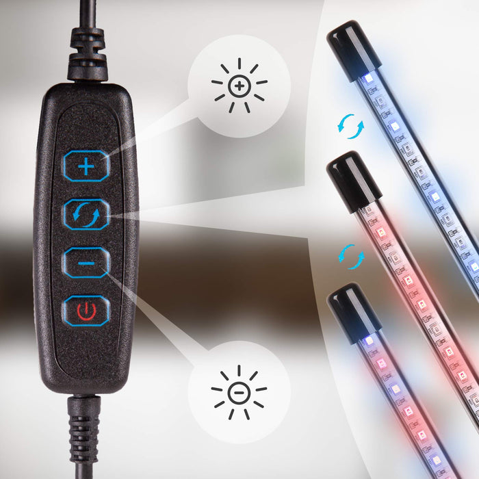 Zoomgoods Grow Light GLC24 | Double Clip-On Lamp for Indoor Plants | Full Spectrum 36x Red & Blue LED Bulbs | 3 Colour Modes | 2 Heads with Adjustable Goosenecks | 40W | Dimmable 6x Brightness Levels