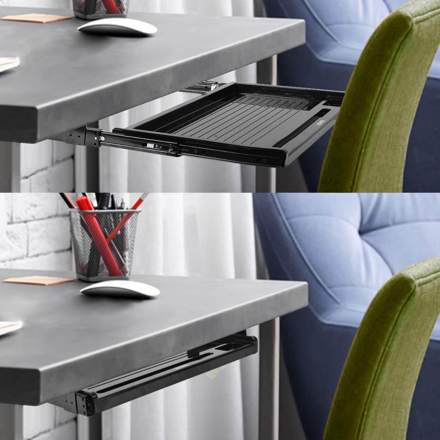 Zoomgoods Keyboard Drawers DKTSX2 Desk Extender with Keyboard Pull Out Tray Ergonomic Under Desk Drawer for Keyboards Mouse Improved Posture