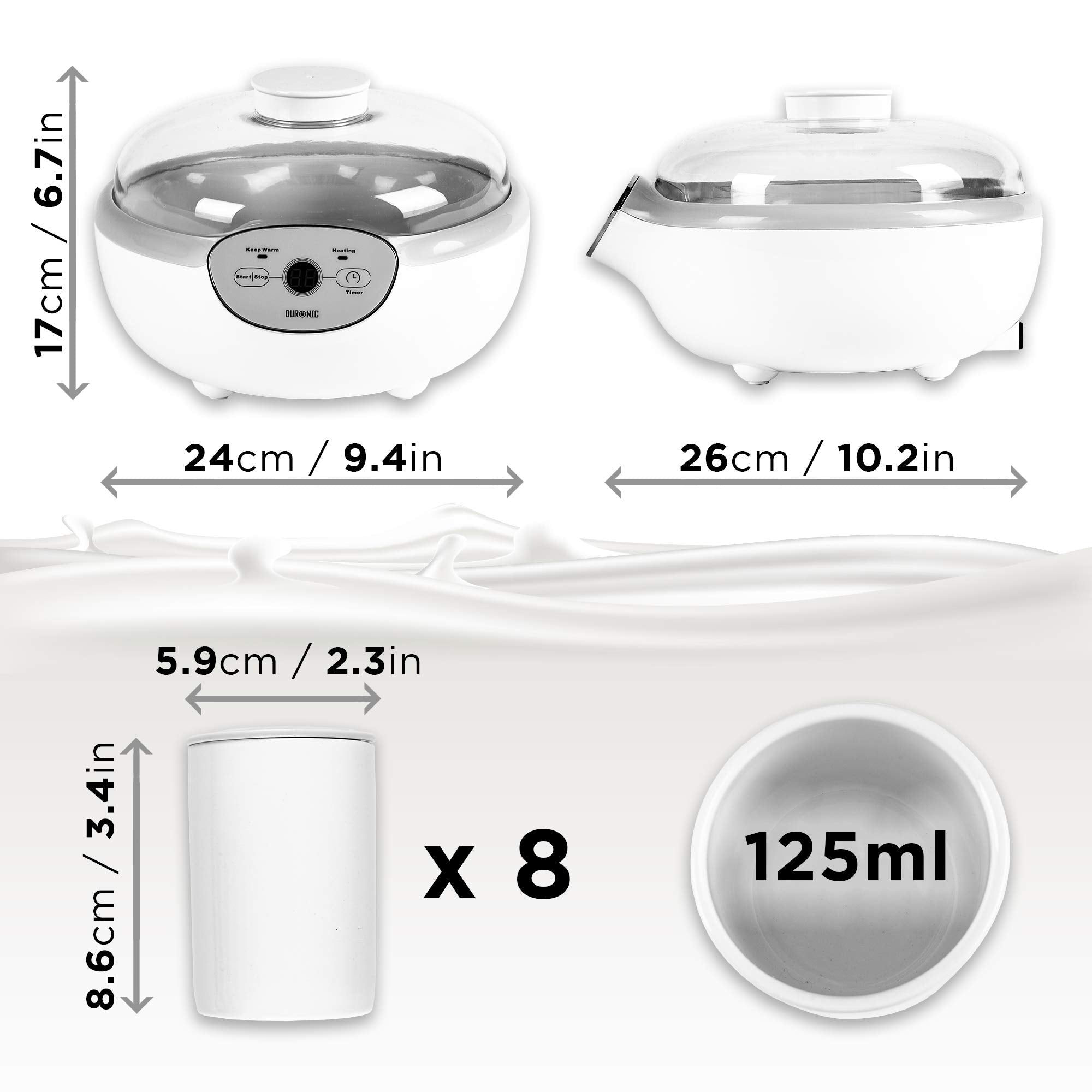 Zoomgoods Digital Yoghurt Maker YM2 Electric Yoghurt Making Machine with Eight 125ml Ceramic Pots Make Fresh Homemade Bio-Active Yoghurt