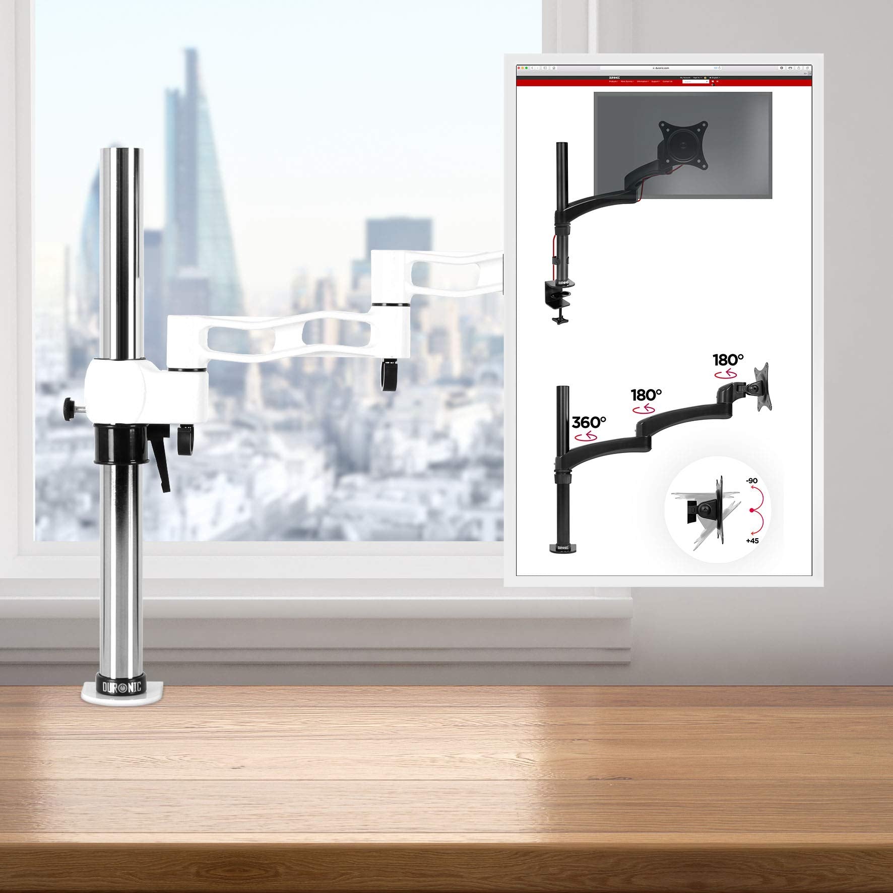 Zoomgoods Single Monitor Stand DM351X3 WE Monitor Arm Riser Mount for 13-27” Computer Screen Height Adjustable Clamp Stands for PC Gaming Work Desk, Home & Office Studio, VESA 75 100