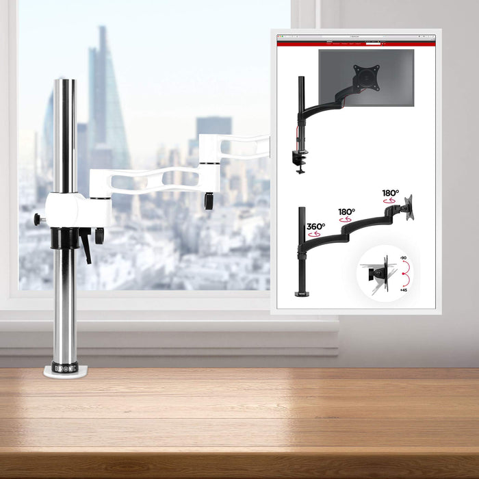 Zoomgoods Single Monitor Stand DM351X3 WE Monitor Arm Riser Mount for 13-27” Computer Screen Height Adjustable Clamp Stands for PC Gaming Work Desk, Home & Office Studio, VESA 75 100