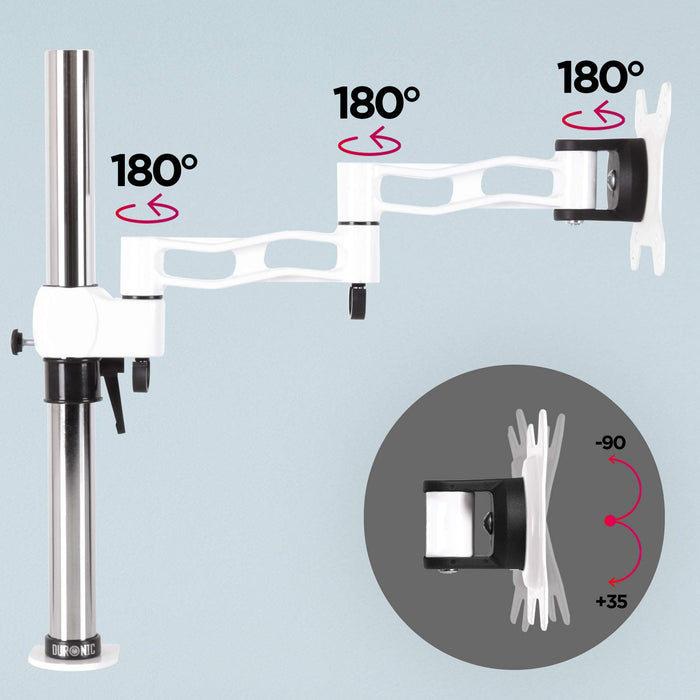 Zoomgoods Single Monitor Stand DM351X3 WE Monitor Arm Riser Mount for 13-27” Computer Screen Height Adjustable Clamp Stands for PC Gaming Work Desk, Home & Office Studio, VESA 75 100