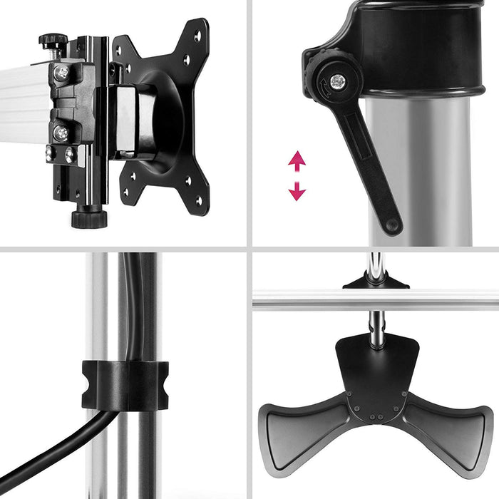 Zoomgoods Computer Monitor Arms Stand DM753 Triple Freestanding PC Multi Arms Desk Mount Stands Riser for 3 8kg 15-24 Inch Display Screens VESA 75/100 - Black