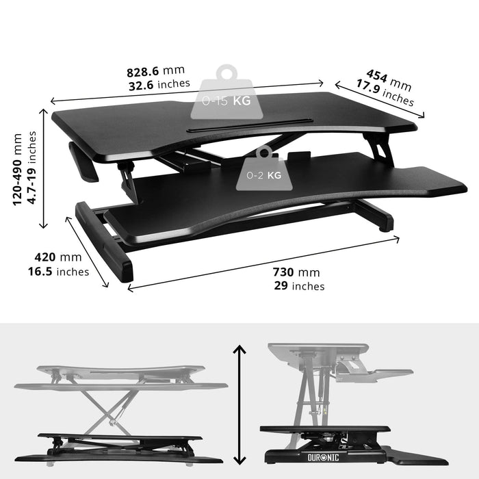 Zoomgoods Sit-Stand Desk DM05D17 | Height Adjustable Office Workstation | 82x45cm Platform | Raises from 12-49cm | Riser for PC Computer Screen, Keyboard, Laptop | Ergonomic Desktop Table Converter