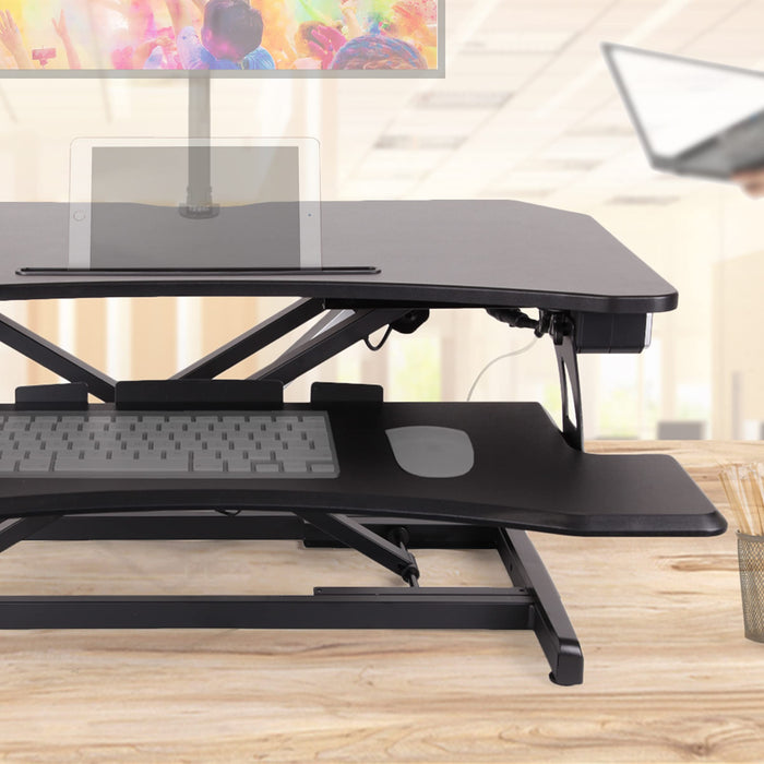 Zoomgoods Sit-Stand Desk DM05D22 | Electric Height Adjustable Office Workstation | 85x50cm Platform | Rise from 15-50cm | For PC Computer Screen, Keyboard, Laptop | Ergonomic Desktop Table Converter
