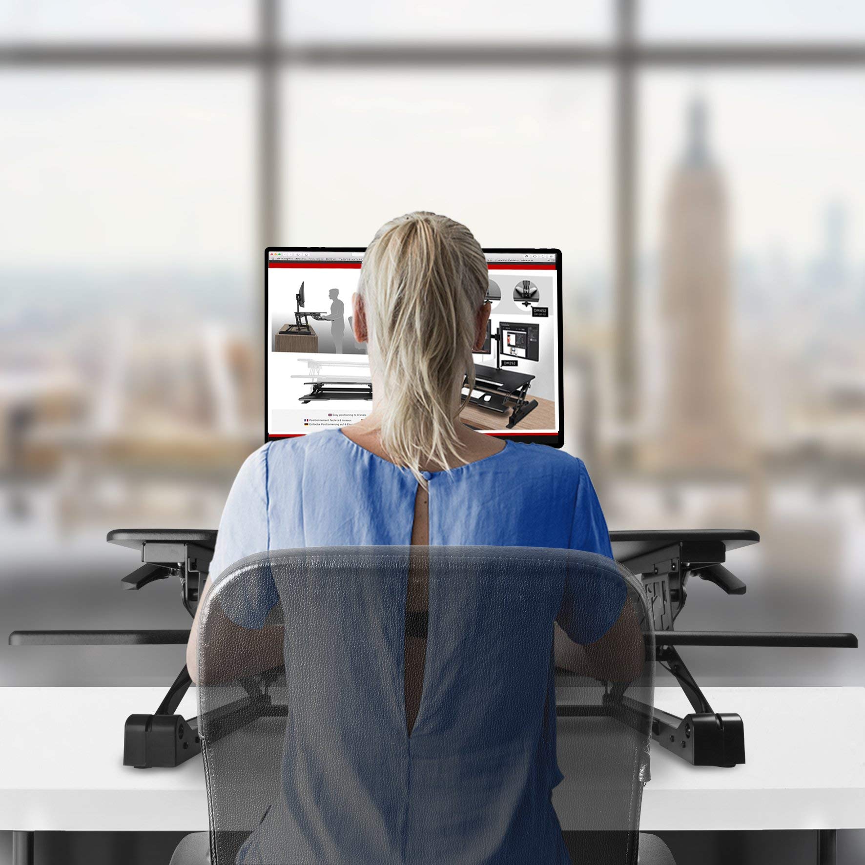 Zoomgoods Sit-Stand Desk DM05D4 | Height Adjustable Office Workstation | 120x59cm Platform | Raises from 15-50cm | Riser for PC Computer Screen, Keyboard, Laptop | Ergonomic Desktop Table Converter