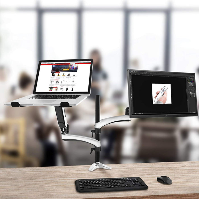 Zoomgoods Desk Mount DM65L1X1 | Dual Gas-Powered Monitor Stand for 15-27 Inch LCD/LED PC/TV Screen and Laptop | Twin Arms | Adjustable Support | VESA 75/100 Bracket | Tilt 15-27-90°/+85°,Swivel 180°,Rotate 360°
