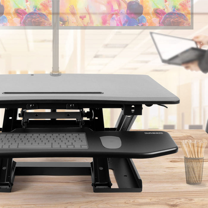 Zoomgoods Sit-Stand Desk DM05D6 | Height Adjustable Office Workstation | 80x62cm Platform | Raises from 13-45cm | Riser for PC Computer Screen, Keyboard, Laptop | Ergonomic Desktop Table Converter