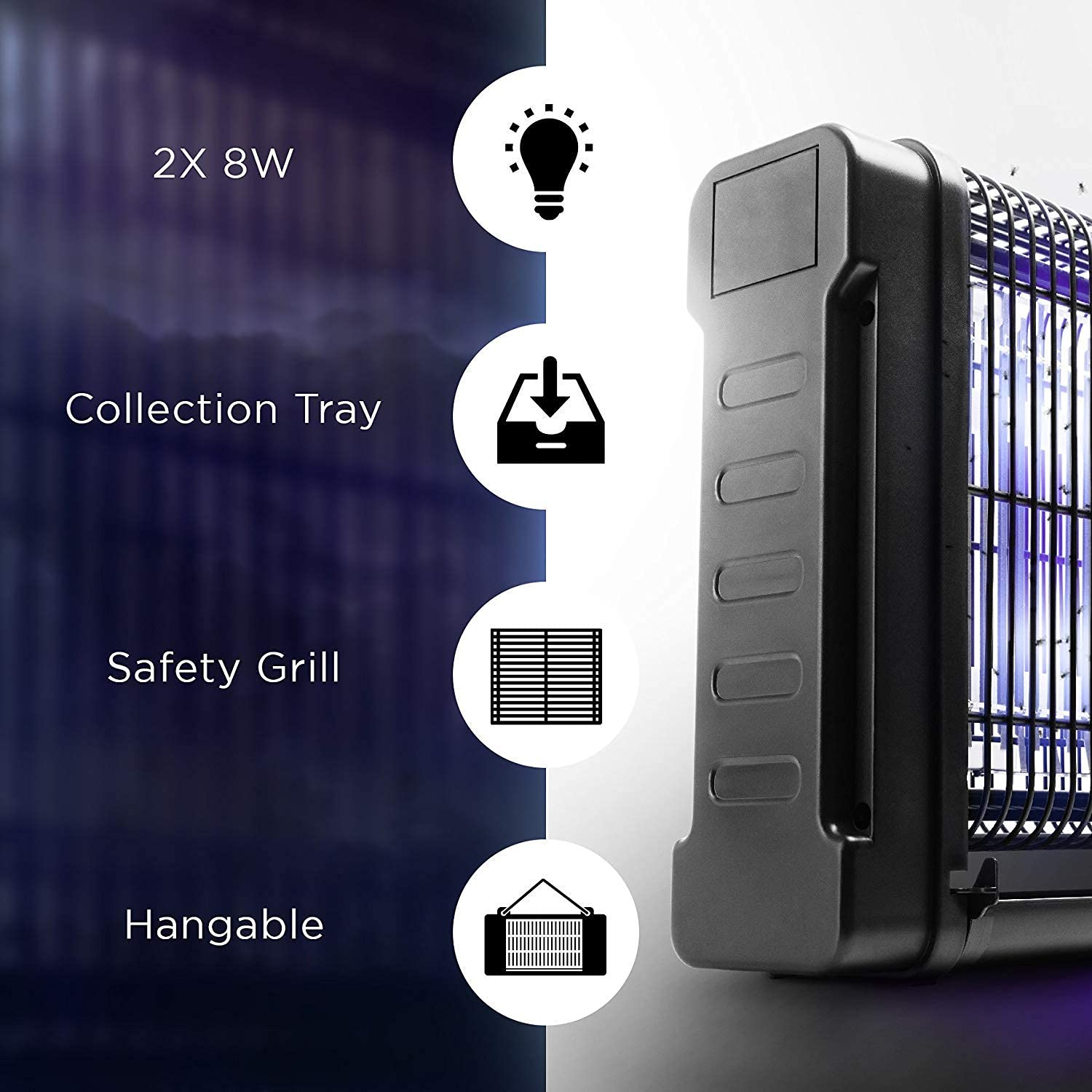 Zoomgoods Fly Killer FK8416 | UV Light Kills Mosquitoes and Flying Insects | Medium Size | Slimline | Ceiling or Wall Mountable | Indoor Pest Control | 16W Electric Ultra Violet Zapper | 2x 8W Bulbs