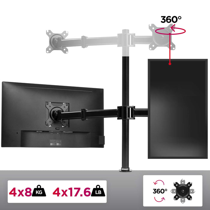 Zoomgoods Computer Quad Monitor Arms DM254 Adjustable Quad Monitor Stand Riser Clamp for 13-27” screens 4 Monitor Desk Mounts with VESA 75/100 Four Monitor Mount with 8kg Capacity Stand for Home Office