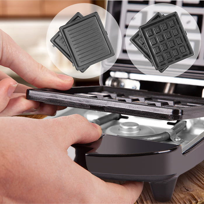 Zoomgoods 2-in-1 Single Waffle Maker and Mini Grill WM52 | Detachable and Interchangeable Plates | 520W | Non-Stick | Automatic Temperature Control | Compact Snack Maker |Toasties, Eggs, Grilled Meats